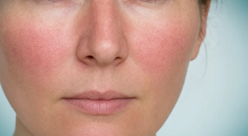 Close view of central facial redness and flushing